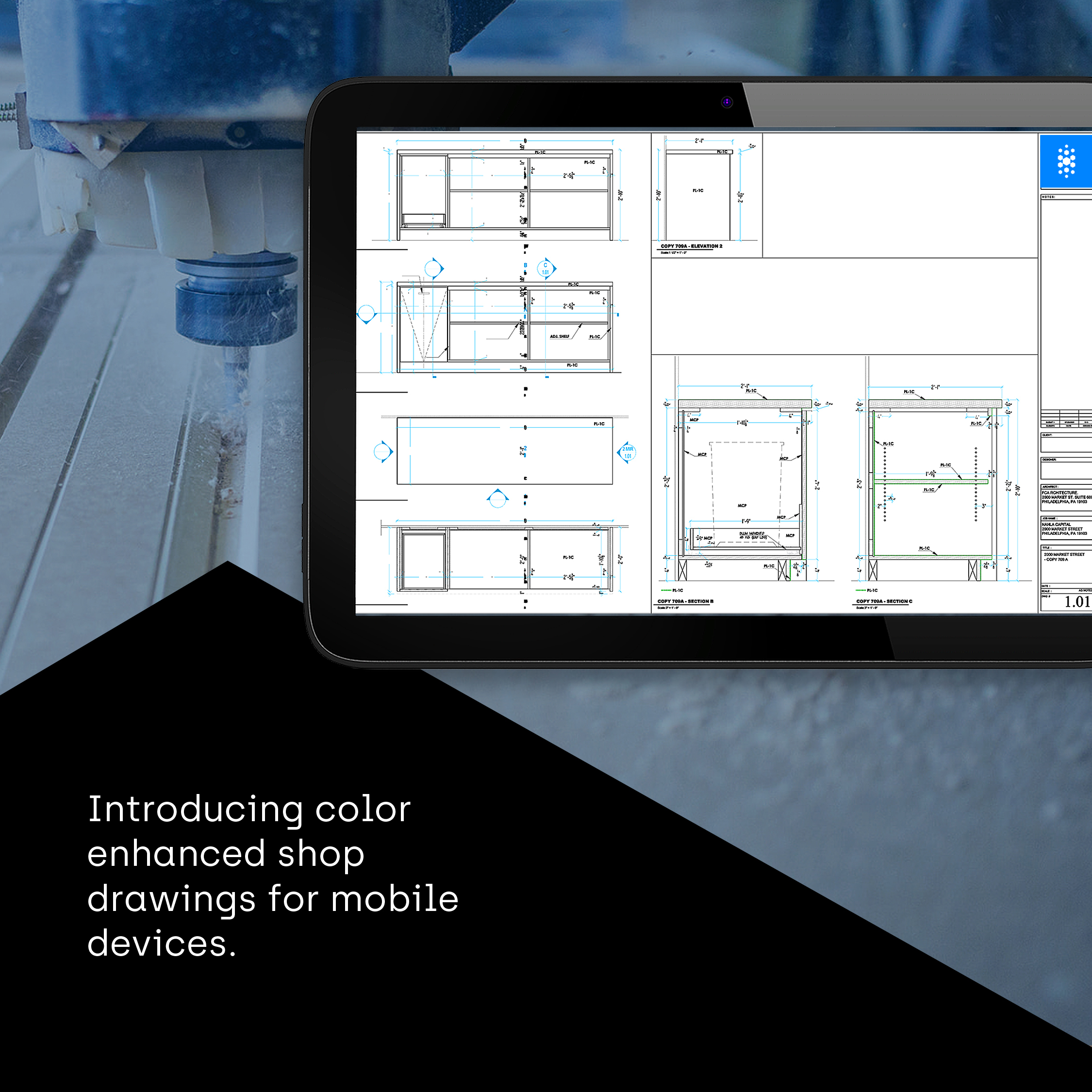 Introducing color enhanced millwork shop drawings for mobile devices.