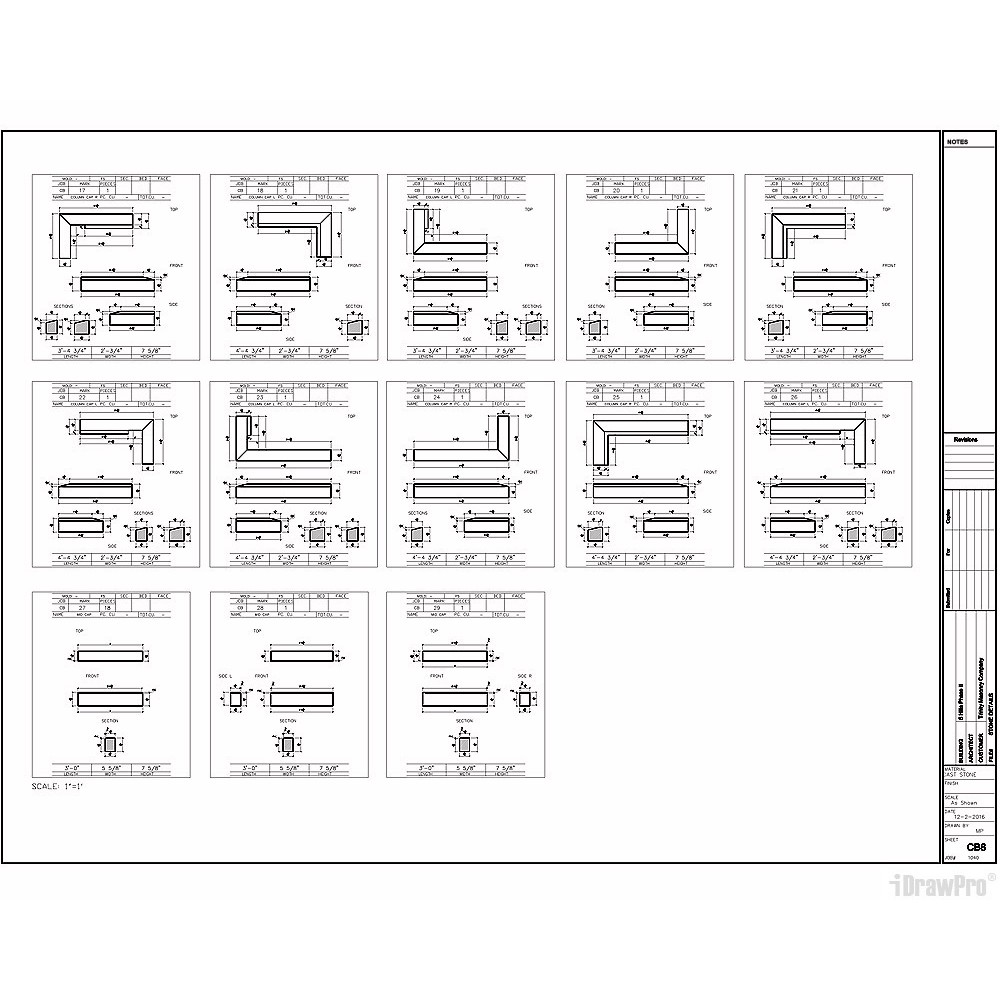 Cast Stone Shop Drawings with cut tickets & setting drawings