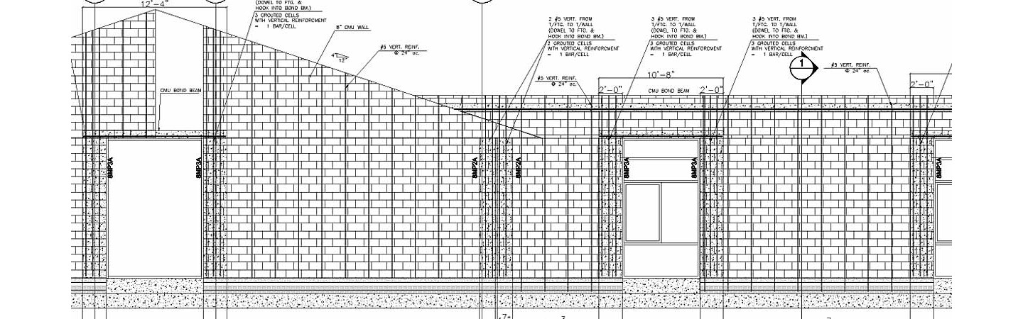 CMU shop drawings, show sizes, profiles, coursing, and locations of special shapes.