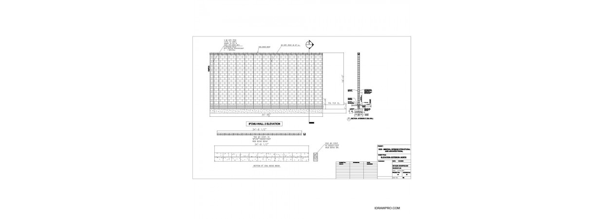 CMU shop drawings, show sizes, profiles, coursing, and locations of special shapes.