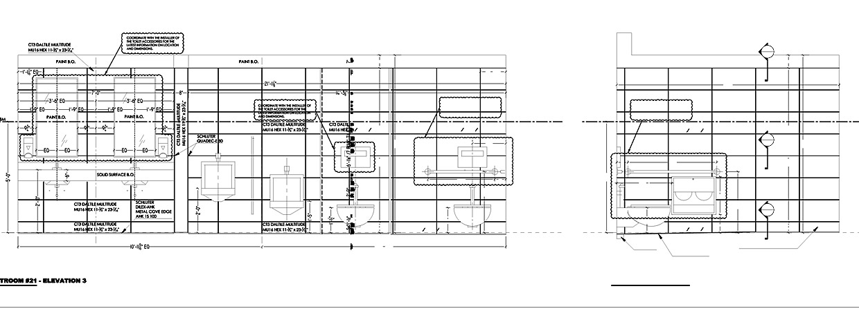 Wall and floor tile shop drawings for public restrooms