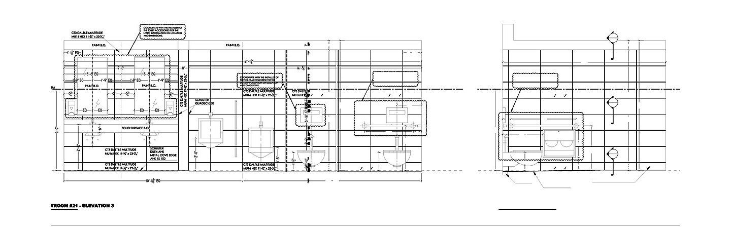 Wall and floor tile shop drawings for public restrooms