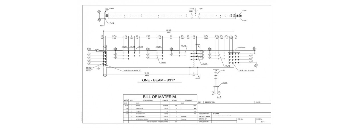 Structural Steel and Decking Shop Drawings with 3D Model and Data for Fabrication.