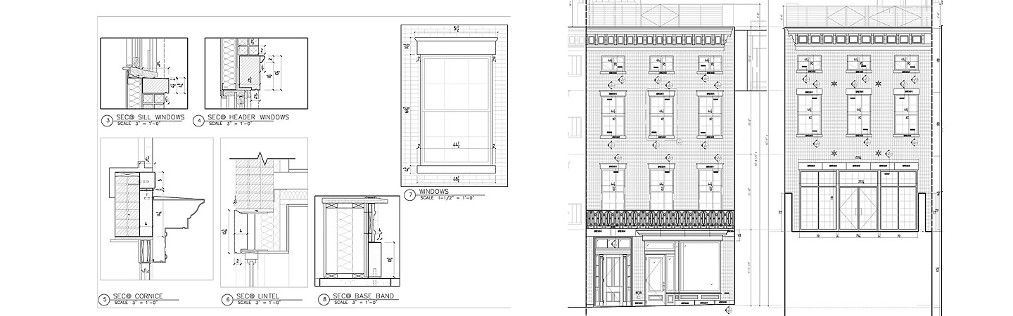 Brownstone shop drawings for window trim, band and steps