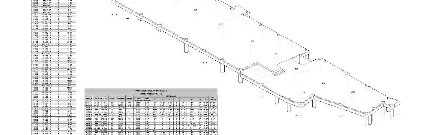  Rebar shop drawings including placement layout details and schedule.