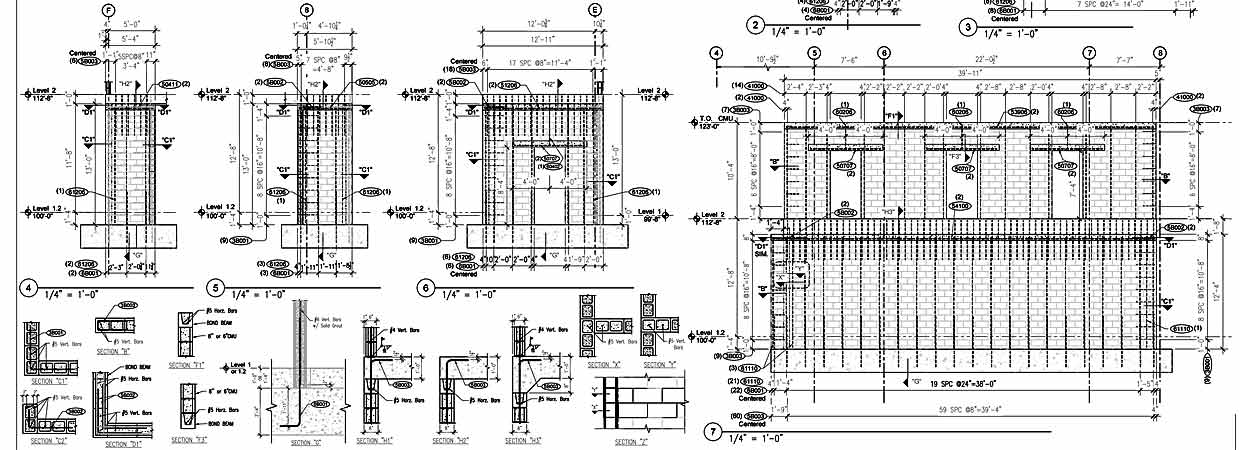 CMU reinforcing placement layout details and rebar schedule