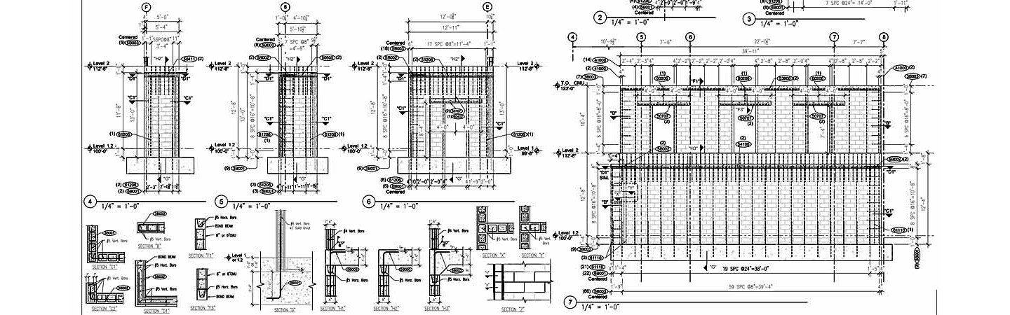 CMU reinforcing placement layout details and rebar schedule