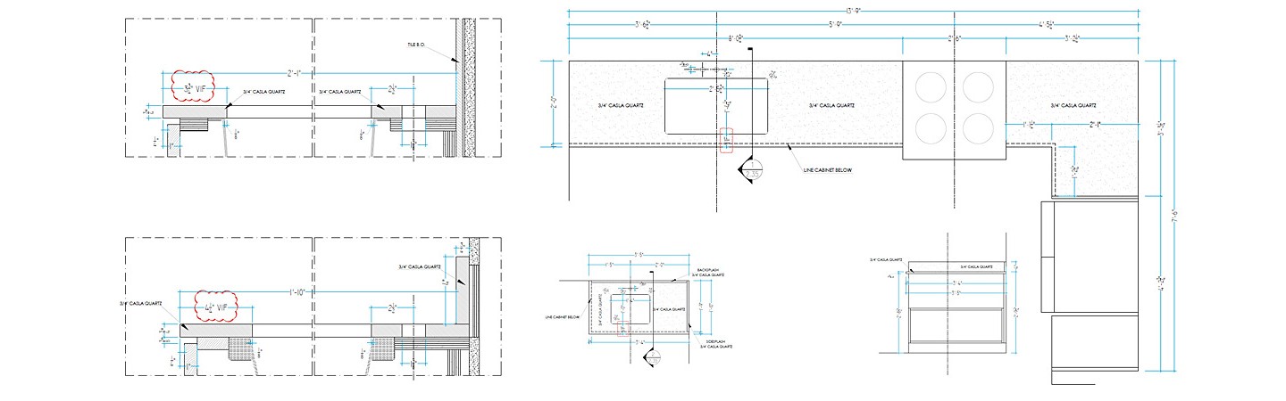 Commercial Quartz Kitchen and Bath Countertops Shop Drawings