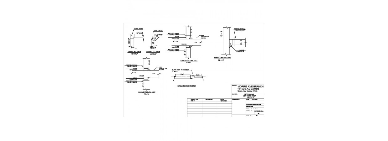 I am looking for duct connections and measurements shop drawings.