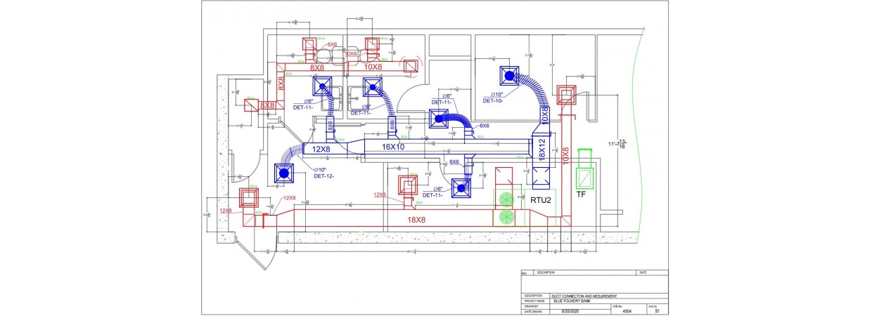 I am looking for duct connections and measurements shop drawings.