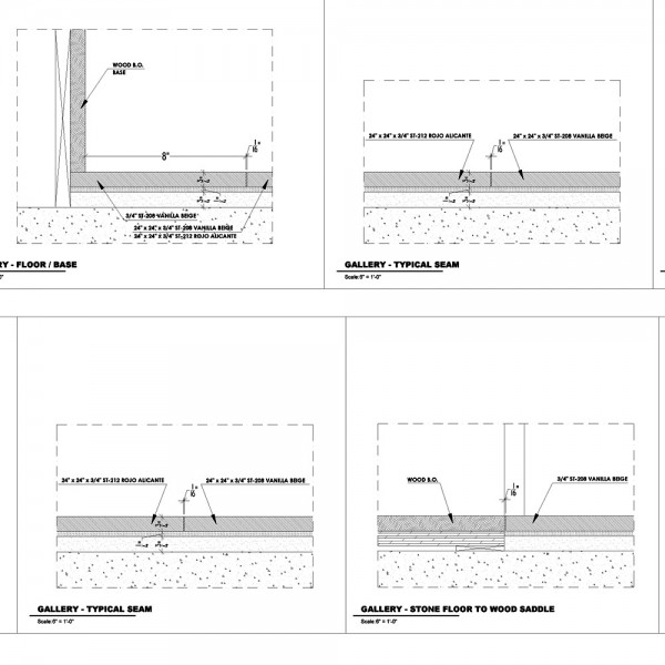 Stone floor and wall tile shop drawings for Hotel building.