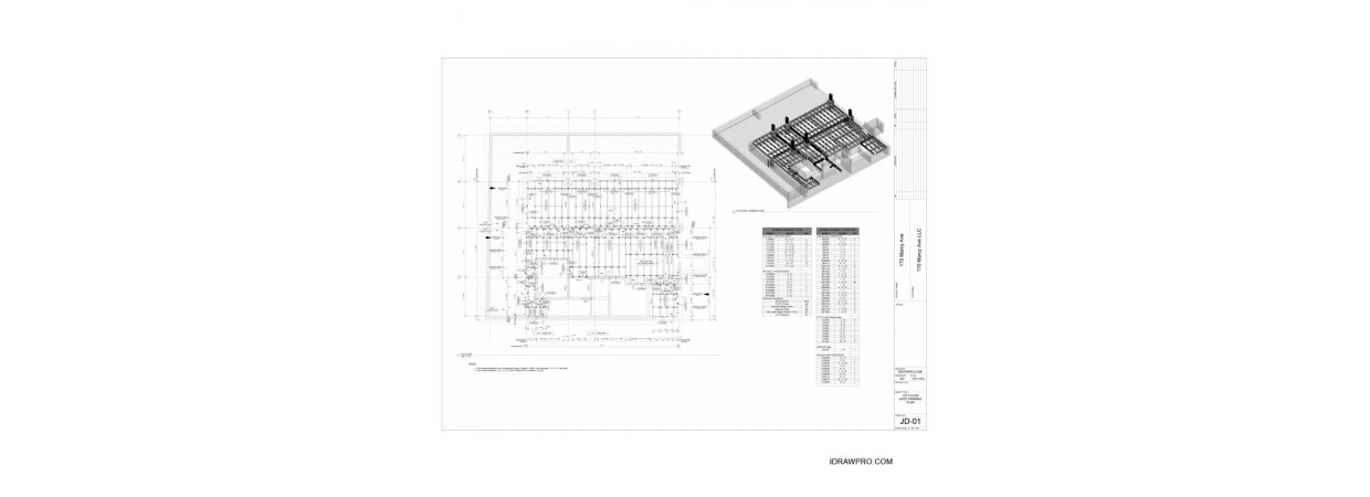  Floor Joist shop drawings with placement layout, details and material schedule.