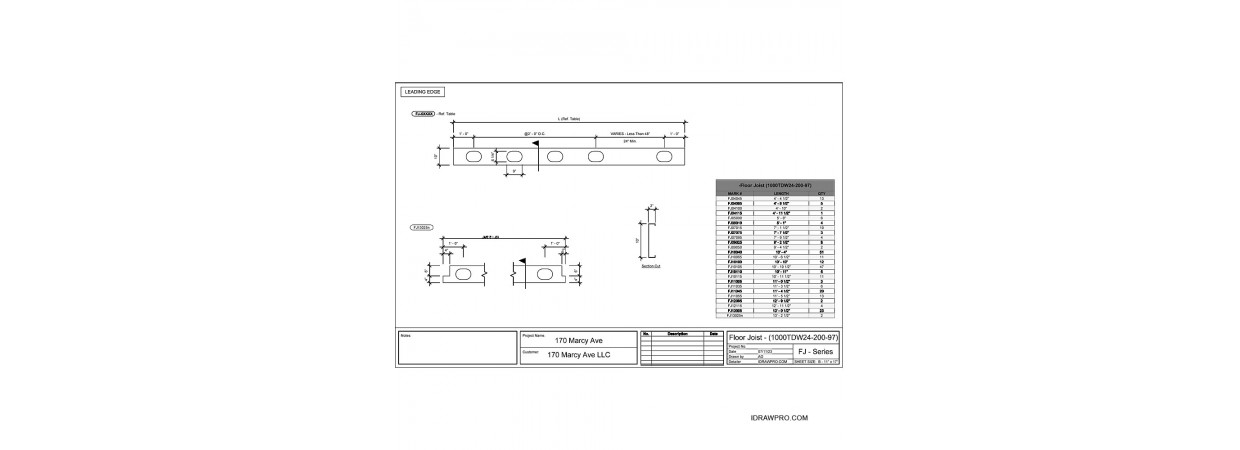  Floor Joist shop drawings with placement layout, details and material schedule.