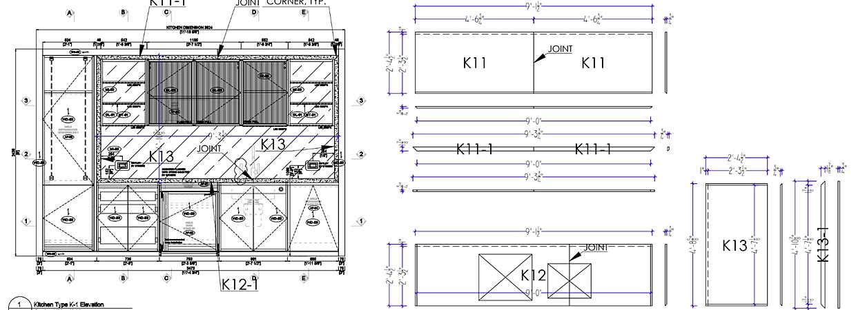Stone shop drawings for kitchen countertop floor wall and ceiling. 