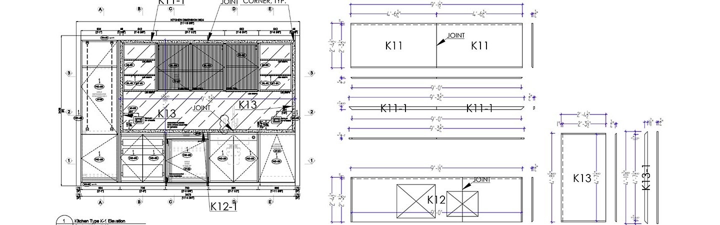 Stone shop drawings for kitchen countertop floor wall and ceiling. 