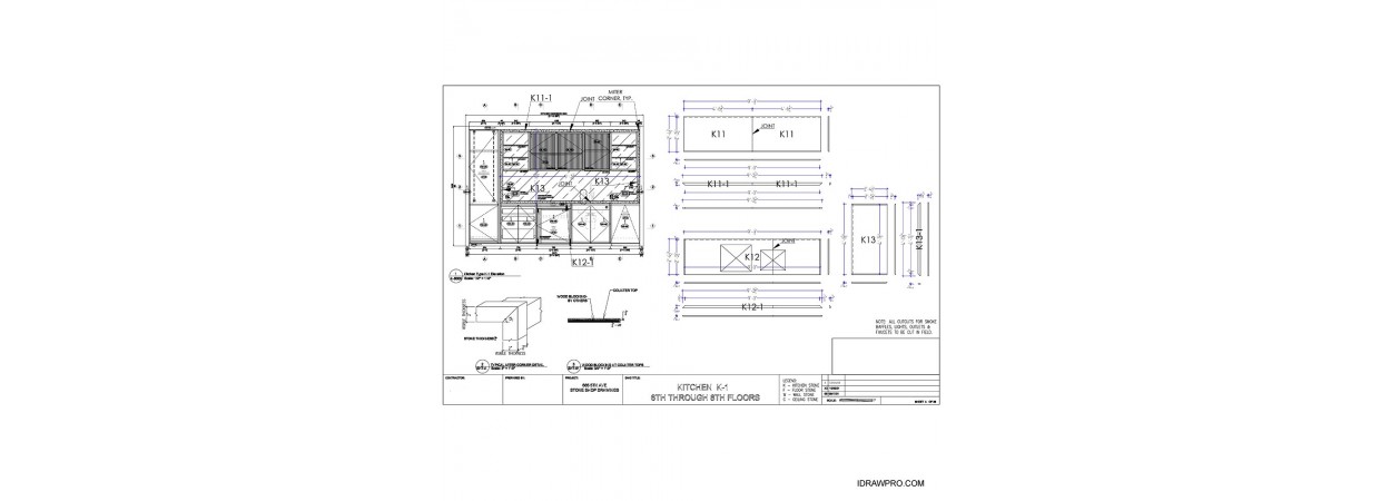 Stone shop drawings for kitchen countertop floor wall and ceiling. 