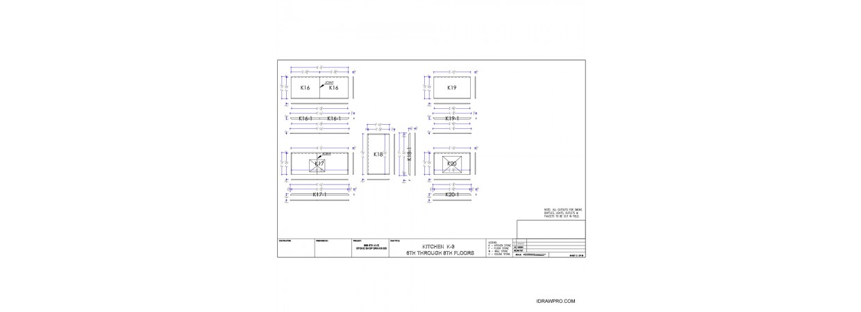 Stone shop drawings for kitchen countertop floor wall and ceiling. 