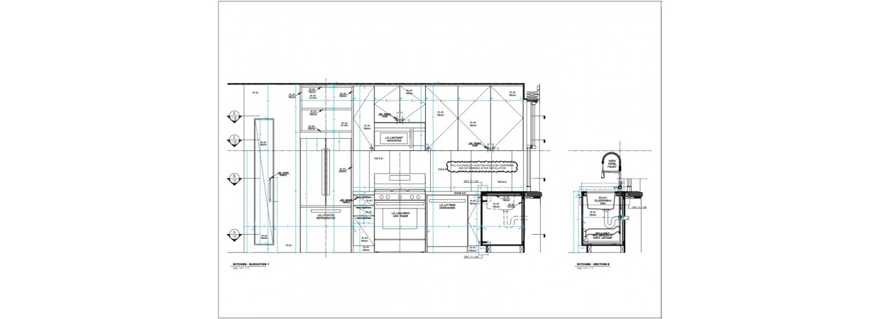 Kitchen and toilet shop drawings with realistic 3D renderings