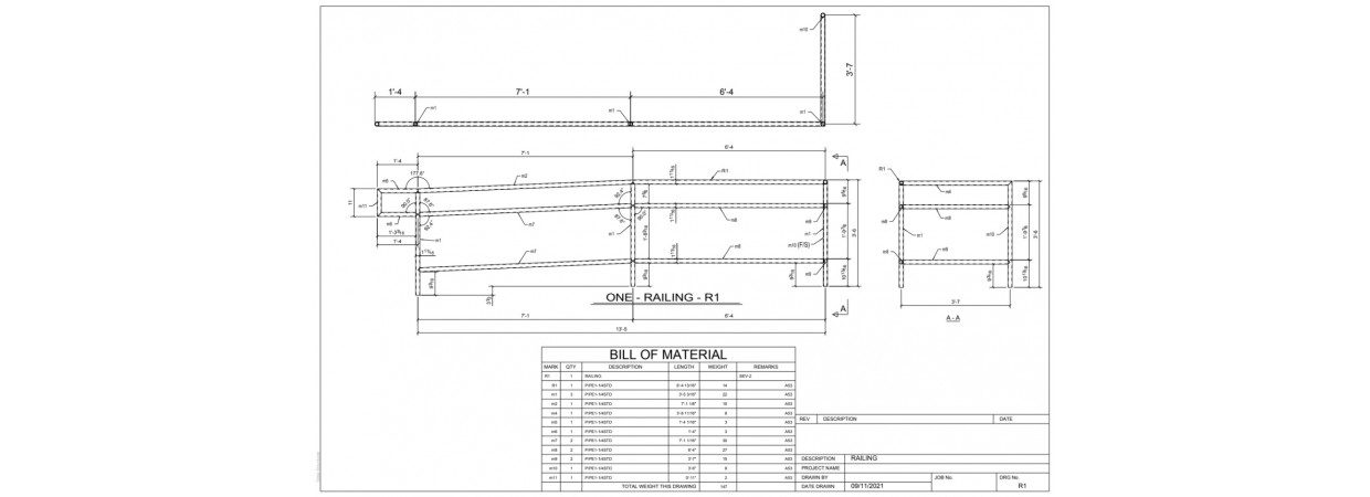 Galvanized steel railing with post shop drawings