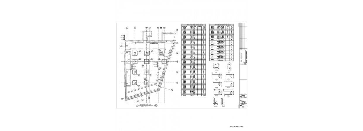 Reinforcing placement layout, Details and Rebar schedule.  (Footings, Piers, Walls and Slab)