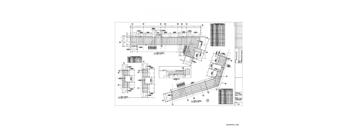 Reinforcing placement layout, Details and Rebar schedule.  (Footings, Piers, Walls and Slab)