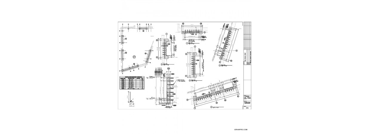 Reinforcing placement layout, Details and Rebar schedule.  (Footings, Piers, Walls and Slab)