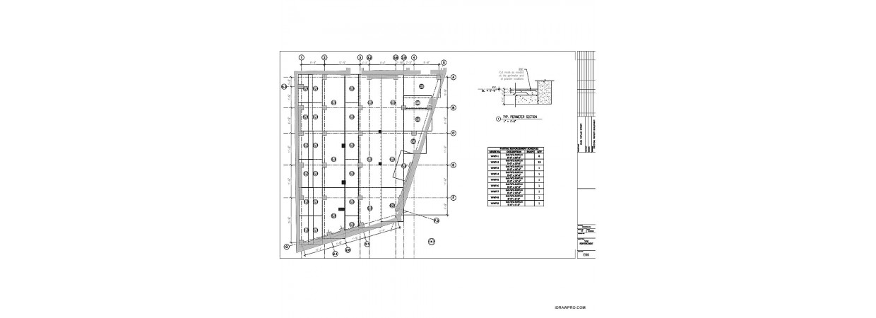 Reinforcing placement layout, Details and Rebar schedule.  (Footings, Piers, Walls and Slab)