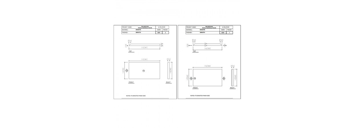 Cast Stone Shop Drawings with cut tickets and setting drawings