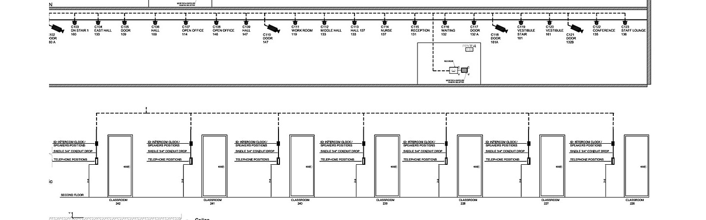 Shop drawings for commercial cameras, Intercom speakers, phones, electronic strikes and data drops