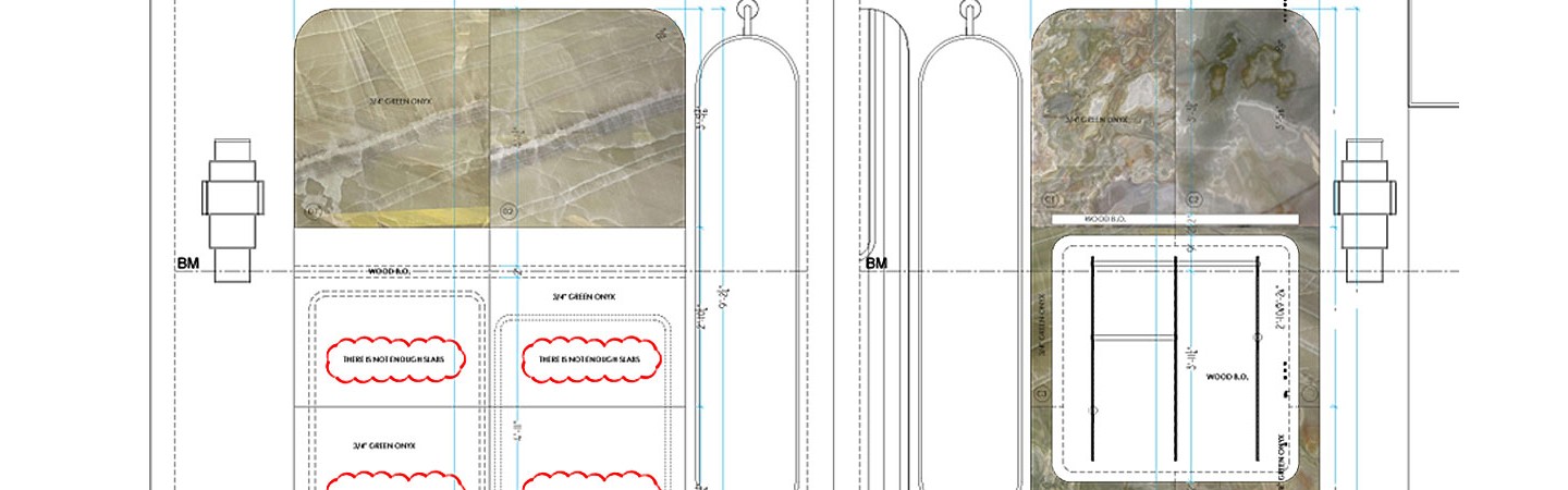 Stone panels shop drawings with slab nesting/rendering